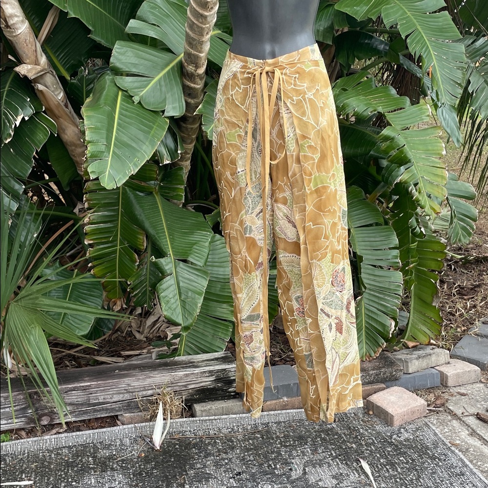 Renee Lazard floral pure silk wrap pants